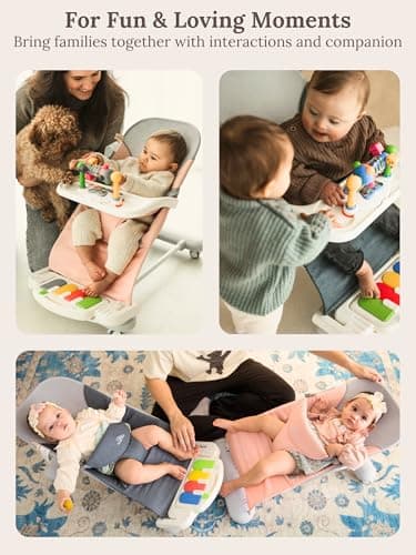 CuddoBaby Baby Bouncer 4-in-1 on Wheels |Detachable Pianos, Feeding Tray| 3-Level Recline Foldable Seat with Play Bar for Infant to Toddler 0-6, 0-12, 12-24 Months, Boy Gift Idea - Blue 4