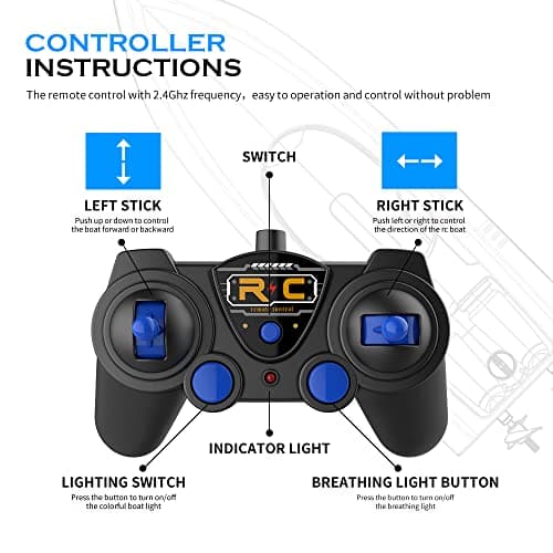 Akargol RC Boat with LED - Remote Control Boat for Pools and Lakes 2.4 GHZ RC Boats with 2 Rechargeable Battery Whole Body Waterproof, Low Battery Alarm, Water Play Toy Gift for Boys&Girls 5