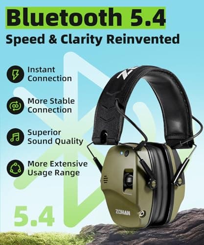 ZOHAN 035 Bluetooth 5.4 Shooting Ear Protection Earmuffs with Active Noise Canceling & Sound Amplification, NRR 22dB for Shooting Range & Hunting (Green) 3