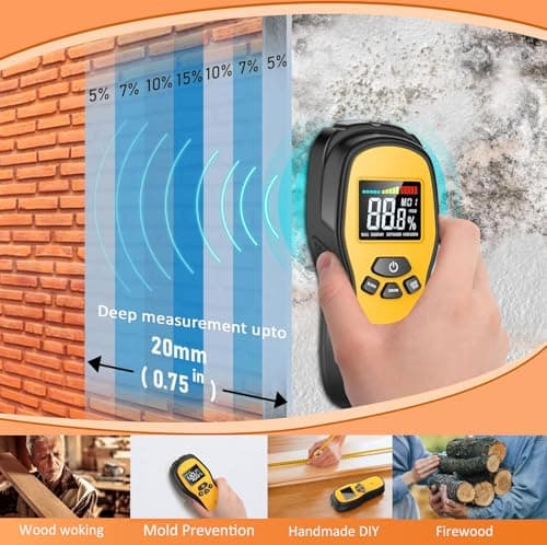 Pinless Moisture Meter - Povlen Wood Moisture Meter Digital Moisture Detector for Lumber Drywall Firewood Masonry Woodworking Plaster Floor Concrete Building with LCD Display Sound Alarm 4