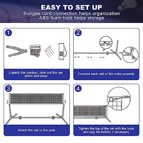 BAGAIL Badminton Net, Foldable Sports Net 10 FT/ 14 FT/ 17 FT Wide, Height Adjustable Net Set with Carry Bag for Tennis, Pickleball or Pool Volleyball - 10ft, Blue 4