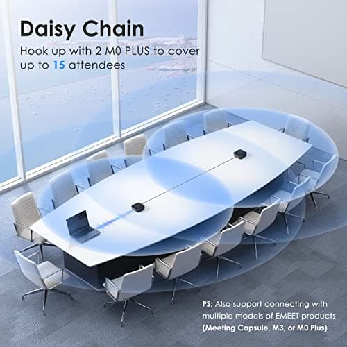 EMEET Conference Speakerphone M0 Plus, 4 AI Mics 360° Voice Pickup, Noise Reduction, USB C Speaker, Bluetooth Conference Speaker for 8 People w/Daisy Chain for 16 Compatible with Leading Software 5