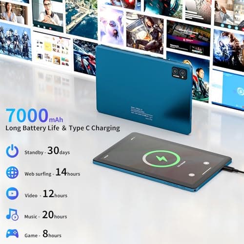 10 inch Android Tablet: Octa-Core, 7000mAh, with Stand Case, IPS HD Display, Wi-Fi 6, OTG, Metal Body – Fast & Portable Tablet for Work & Entertainment, 2-Year Protection, 8GB RAM 64GB, Android 15 4
