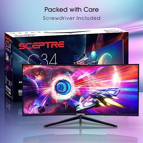 Sceptre 34-Inch Curved Ultrawide WQHD Monitor 3440 x 1440 R1500 up to 180Hz/165Hz DisplayPort x2 99% sRGB 1ms Picture by Picture, Build-in Speakers Machine Black 2025 (C345B-QUT168) 3