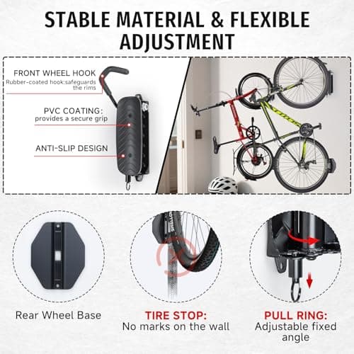 BYHUME Bike Rack Garage,Bike Wall Mount, 150° Swivel & Space-Saving Vertical Bike Hangers for Storage, Sturdy Bike Stand Holds Up to 66lbs, Easy to Install, 2 Pack 3