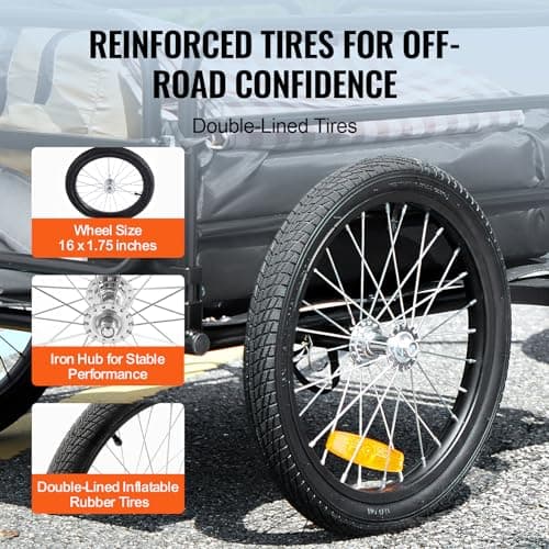 VEVOR Bike Cargo Trailer, 160 lbs Load Capacity, Heavy-Duty Bicycle Wagon Cart, Foldable Compact Storage & Quick Release with Universal Hitch, 16" Wheels, Safe Reflectors, Fits 22"-28" Bike Wheels 3