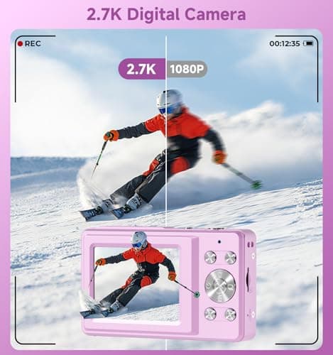 Compact Camera,56MP Dual-Screen Digital Camera for Teens with Auto Focus,Smile Capture,Anti-Shake,16X Zoom,32GB SD Card Camera Digital Gift for Boys Girls Teens 2