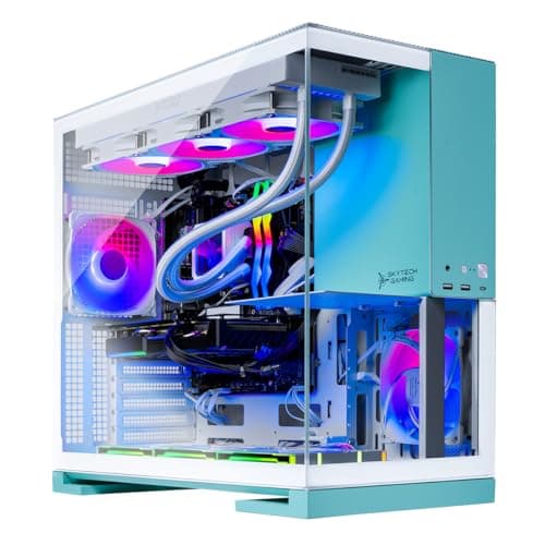Skytech Gaming Aqua Desktop PC, Ryzen 7 7800X3D 4.2 GHz (5GHz), AMD RX 9060XT 16GB, 1TB Gen4 NVMe SSD, 32GB DDR5 RAM 5200 RGB, 850W Gold ATX 3 PSU, 360mm ARGB AIO, Wi-Fi, Win 11