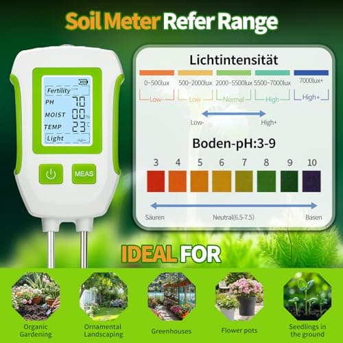 Heemol PH Meter 5 in 1, Multifunctional Soil Tester for Fertility, PH, Humidity, Temperature, Light, High Precision Soil Meter for Gardens, Plants and Indoor Plants - Green 4