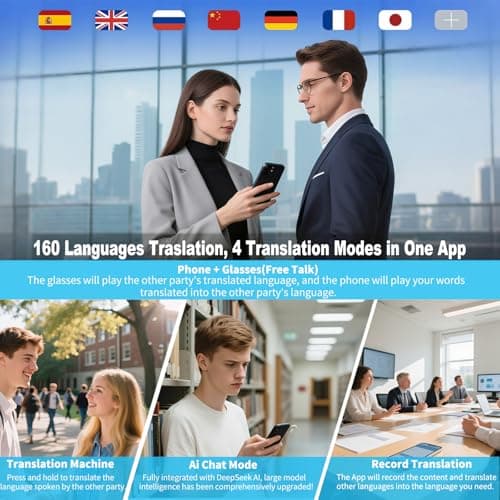 Giinova Ai Smart Glasses Bluetooth 5.4 with Translation for Men Women 160+Languages Color-Change Lens Chat GPT Assistant Free App Translator Glasses Meeting,Driver,Travel 2