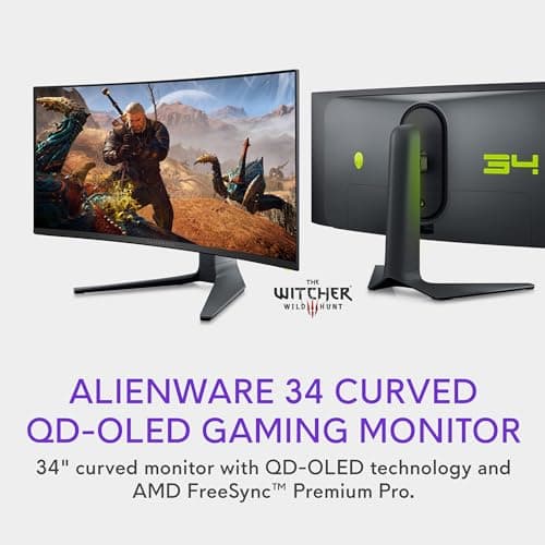Alienware AW3423DWF Curved QD-OLED Gaming Monitor - 34-inch Quantum Dot OLED 0.1Ms 165Hz 21:9 Curved Display, 99.3% DCI-P3 Color Gamut, VESA DisplayHDR True Black 400, AMD FreeSync Premium Pro - Black 2