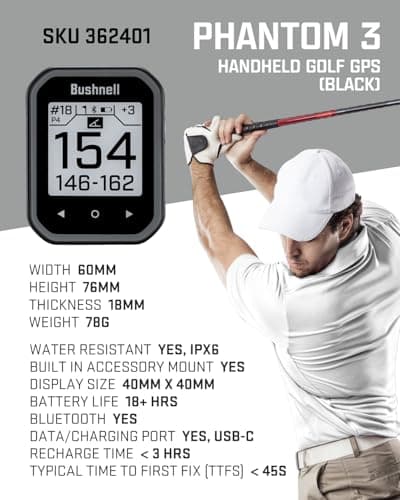 Wearable4U - Bushnell Phantom 3 GPS Rangefinder Black with BITE Magnetic Mount and GreenView with Lens Cleaning Cloth Bundle 3