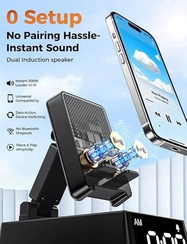 Bluetooth Speaker White Elephant Gifts:Induction Cell Phone Stand HD Sound Gift for Men Women Adults Birthday Christmas Secret Santa,Kitchen Gadget Mom Wife Dad Husband Teen Stocking Stuffers(Black) 3