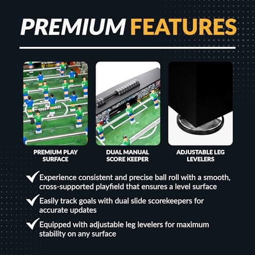 Hathaway Playoff 48 inch Foosball Table for Family Game, Arcade or Rec Rooms - With Smooth Playfield, Dual Abacus Scoring, Auto Ball Return, Sturdy Leg Levelers & Foosball Balls – Black & Green 5
