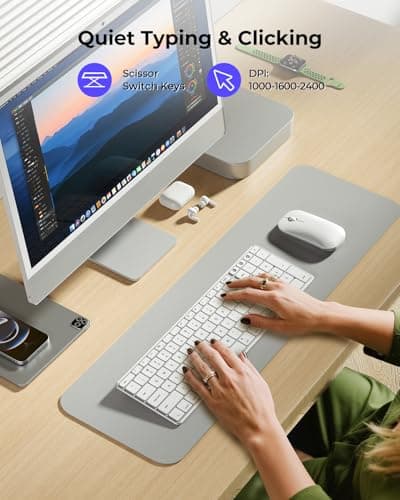 seenda Bluetooth Keyboard and Mouse for Mac, SKM64-2 Multi-Device Rechargeable Slim Wireless Keyboard Mouse Stainless Steel Full Size, Compatible with MacBook Pro/Air, iPad, Mac - White Silver 4