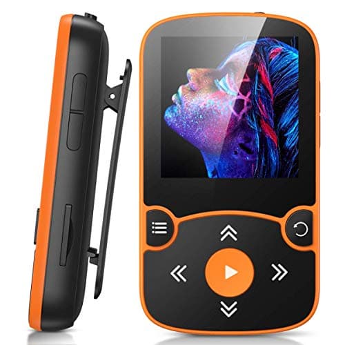 AGPTEK 16GB MP3 Player with Clip, Bluetooth 5.3 Lossless Sound with FM Radio, Voice Recorder for Sport Running, Supports up to 128GB TF Card, Orange