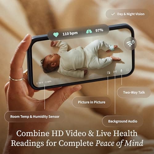 Owlet Dream Duo (Gen 3) Smart Baby Monitor All-in-One Bundle - 2K HD Video Baby Monitor with Alerts & Owlet Dream Sock Tracks Baby’s Oxygen, Heart Rate & Sleep | Health Insights via App | Mint 2