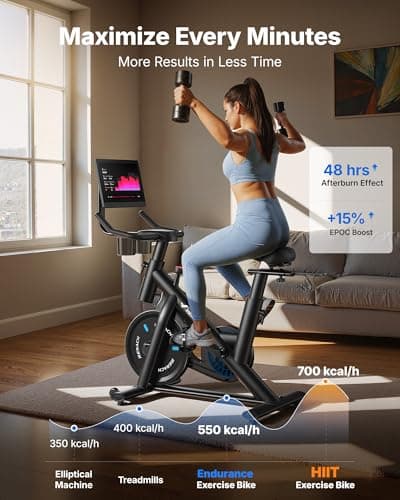 MERACH Exercise Bike, Magnetic Resistance Stationary Bike with Screen, 300lbs Indoor Cycling Bike with Exclusive App, Comfortable Bike Seat, Tablet Mount and Fitness Courses for Weight Loss 3