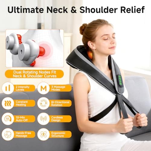 Senluyi 6D Neck Massager for Pain Relief Deep Tissue, Kneading Shiatsu Neck and Shoulder Massager with Heat,Cordless Massager for Back and Shoulder Pain, Gifts for Women Men Home Office Christmas 2