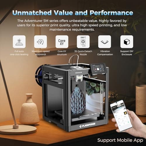 FLASHFORGE Adventurer 5M 3D Printer with Fully Auto Leveling, Max 600mm/s High Speed Printing, 280°C Direct Extruder with 3S Detachable Nozzle, CoreXY All Metal Structure, Print Size 220x220x220mm 2
