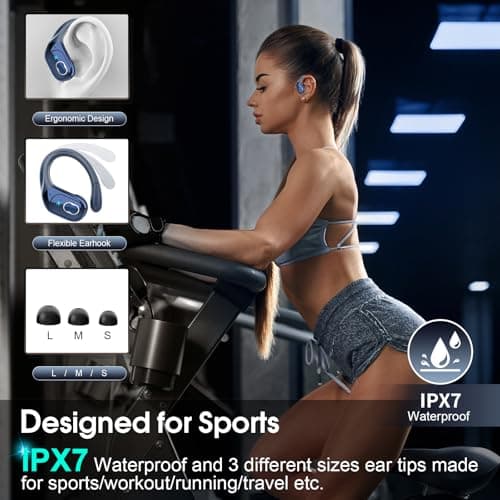 Aptkdoe Wireless Earbuds 75hrs Bluetooth 5.4 Headphone Sport, 2025 Bluetooth Earbuds Stereo Deep Bass Over Ear Bud with Earhooks, ENC Noise Cancelling Mic, IPX7 Waterproof Earphone, Royal Blue 3