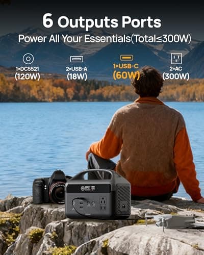 DaranEner Portable Power Station 60,000mAh, 192Wh LiFePO4 Battery Backup w/2 300W (Surge 600W) AC Outlets, 2H Fast Charging, Power Bank for Hurricane Emergency/Home/Outdoor Camping/RVs Use 3