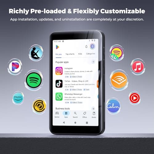 160GB innioasis MP3 Player with Bluetooth and WiFi, MP3 Player with Spotify, Spotify Kids, Pandora, Play Store, Parental Manager App, Calm, 4" HD Full Touch Screen MP4 Music Player for Kids (Black) 2