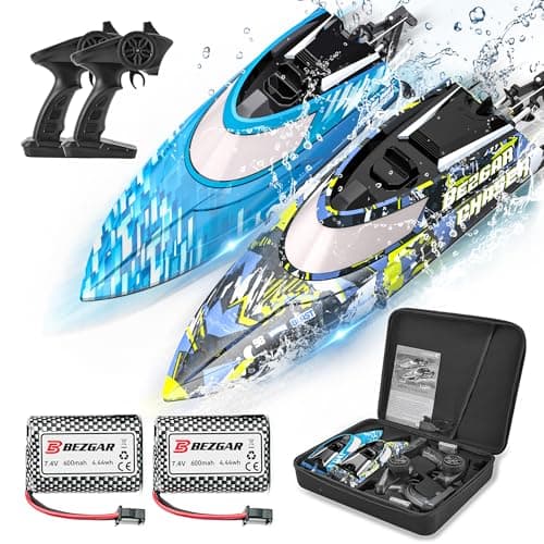 BEZGAR RC Boat, 2 Packs 12 inch Fast Speed RC Boat 30 KPH with A Portable Suitcase for Lakes & Pools & Salt Water, Summer Toys for Adults and Ideal Gifts for Kids Boys Age 6 7 8-12 Years Old - TX2P1