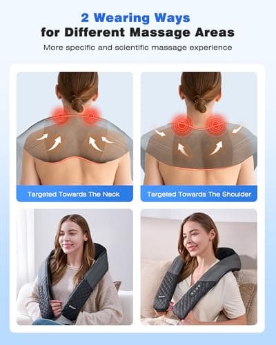 KINGJOY Neck and Shoulder Massager with Heat, Shiatsu Neck and Back Massager for Back, Shoulder, Legs, 2025 Upgraded 4D Kneading Deep Tissue Pain Relief, Gifts for Women/Men/Mom/Dad, Plug-in Use Only 3