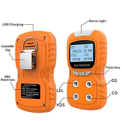 XLA Alert Portable Gas Detector, Gas Clip 4 Gas Monitor Meter Tester Analyzer, Rechargeable LCD Display Sound Light Shock Air Quality Tester, 2 Year Detector… 5