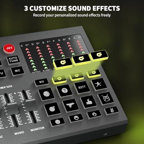 Hayner-Seek Podcast Equipment Bundle for 2, All-Metal Audio Interface DJ Mixer with Podcast Microphone,Voice Change,48V for Podcast, Streaming, TikTok, YouTube, PC, Smartphone (V1) 4