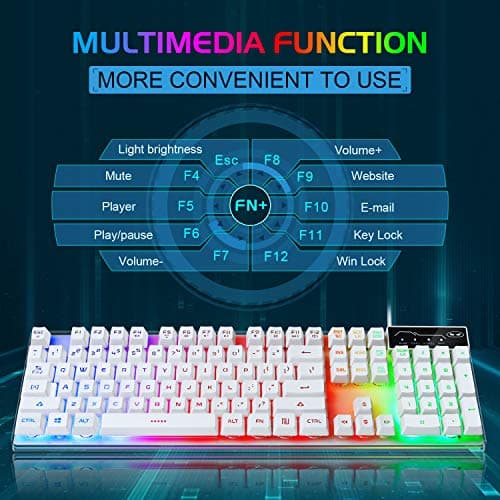 Gaming Keyboard and Mouse Combo, K1 RGB LED Backlit Keyboard with 104 Key for PC/Laptop(White) 4