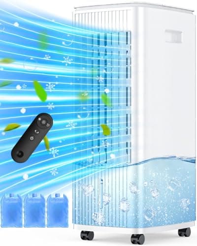 MYICY 3-IN-1 Windowless Air Conditioner w/Double Tanks, Smart Timer, 3 Ice Packs, 60W Evaporative Air Cooler, 70° Oscillation, 3-Speed 25-INCH Swamp Cooler Air Conditioner Portable for Room