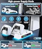 PS5/Slim/Pro Stand and Cooling Station with LED Controller Charging Station for PlayStation 5 Console, Controller Charger, Cooling Stand, PS5/Slim/Pro Accessories Kit with 3 Level Cooler Fan 4