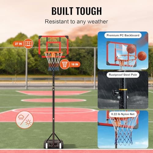 VEVOR Basketball Hoop, 28 inch Basketball Hoops Goal, 5-7 ft Adjustable Height Portable Backboard Hoop, Kids Adults Basketball Court with Wheels, Stand, Fillable Base, Basketball Hoop Outdoor/Indoor 4