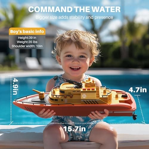 SYMA Remote Control Boat, Big RC Boat Firefighter for Kids 8-12 with 40 Mins Run Time (2 Batteries), One-Key Water Spary, 15 km/h High Speed and Low Battery Warning, Pool Toys for Boys Girls 3