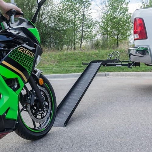Black Widow Steel Motorcycle Carrier with Ramp for 2-Inch Receiver, 600 lb Capacity - Hitch-Mounted Dirt Bike and Scooter Hauler with Grit-Coated Track and Anti-Rattle Device for SUVs and Trucks 4