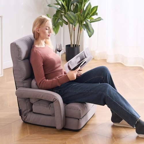 VEVOR Floor Chair, Floor Gaming Chair with 5 Adjustable Position and Back Support, Folding Sofa Chair with Armrest for Adults, Sofa Lounger Bed with Back Cushion for Living Room and Bedroom, Gray 2