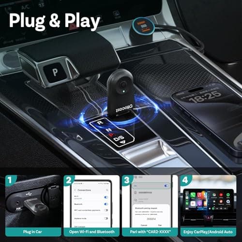 OTTOCAST Mini Dongle Wireless CarPlay Adapter for iPhone & Android Auto Adapter 2-in-1 Convert Wired to Wireless Apple Car Play, Plug & Play, USB-C, Low Latency (2016+ Cars, iOS 10+/Android 11+) 5