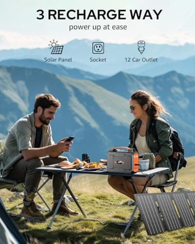 Portable Power Station Bank 146Wh 200W Peak(100W Rated), Solar Powered Power Bank with AC Outlet 110V for Camping, Solar Charger Power Bank Battery Pack 39600mAh for Home Outdoor Emergency 5