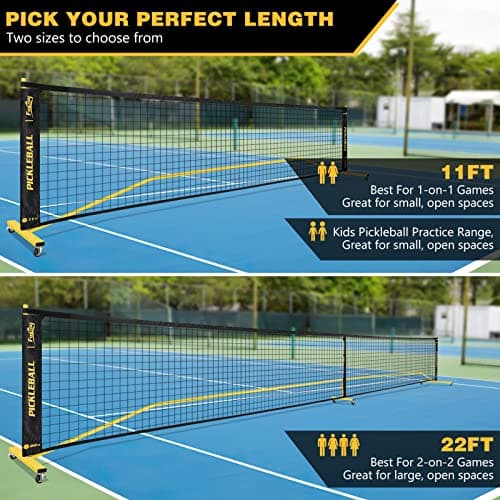 Fostoy Portable Pickleball Net with Wheels, Regulation Size 22 FT & Half Court 11 FT, Steady Metal Frame for Backyards, Driveways, and Garages (Black&Yellow) 3