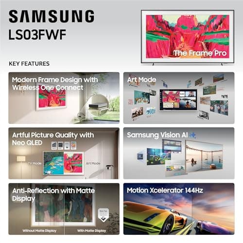 Samsung 65-Inch Class The Frame Pro LS03FW 4K Neo QLED Mini LED Smart TV (2025 Model) Slim Fit Wall Mount, Modern Frame Design, Wireless One Connect, NQ4 AI Gen3 Processor, Art Mode, Alexa Built-in 4