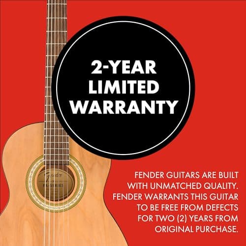 Fender FA-25N 3/4 Size Nylon String Acoustic Guitar, Beginner Guitar, with 2-Year Warranty, Perfect Beginner Guitar for Kids that is Easy on Fingers, Includes 3 Months of Free Lessons, Natural 5