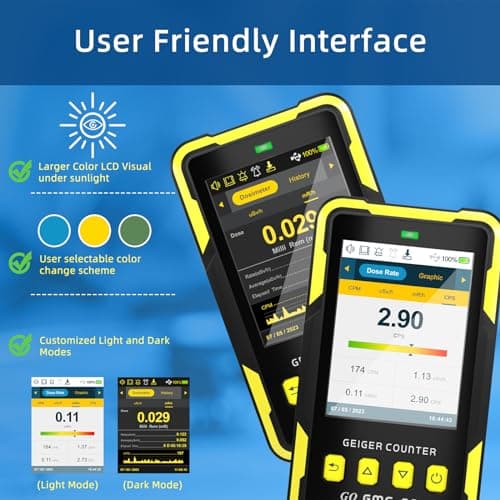 Nuclear Radiation Detector GQ GMC-800 Geiger Counter USA Design Product US National Standard Large Color LCD Display 5 Alarm Types Dosimeter Data Save & Global Share Beta Gamma X-ray Portable Device 5