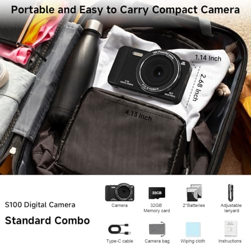 Digital Camera, 4K WiFi 75MP Compact Camera with Touchscreen 16X Zoom, Autofocus Vlogging Travel Camera, 32GB SD Card for Teens Boys Girls Beginners 5
