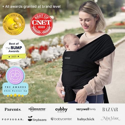 Momcozy Baby Wrap Carrier, Easy to Wear Infant Carrier Slings, Lightweight Hands Free Baby Sling, Adjustable Baby Carriers for Newborn to Toddler 8-35 lbs, Black 4
