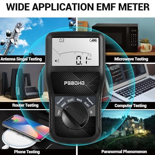 PSB0H0 3-in-1 EMF Meter for Electric Field (EF), Magnetic Field (MF), Radio Frequency (RF) Detection - EMF Radiation Tester for Home, Office, Outdoor, EMF Detector Meter 3