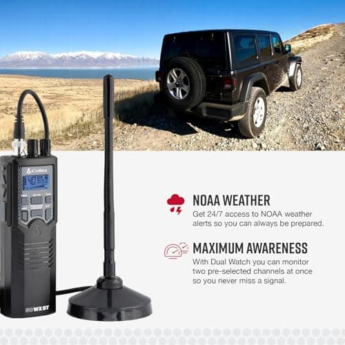 Cobra HHRT50 Road Trip CB Radio - 2-Way Handheld Emergency Radio with Access to Full 40 Channels & NOAA Alerts, Rooftop Magnet Mount Antenna and Omni-Directional Microphone, Black, 6.3" x 2" x 1.75" 4