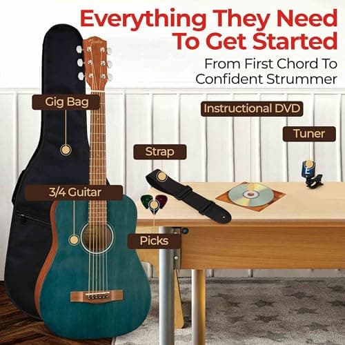 Fender FA-15 3/4-Scale Kids Steel String Acoustic Guitar - Blue Learn-to-Play Bundle with Gig Bag, Strap, Picks, Fender Play Online Lessons, and Austin Bazaar Instructional DVD 4