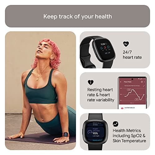 Fitbit Versa 4 Fitness Smartwatch with Daily Readiness, GPS, 24/7 Heart Rate, 40+ Exercise Modes, Sleep Tracking and more, Black/Graphite, One Size (S & L Bands Included) 4